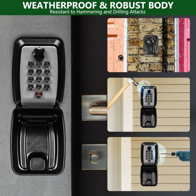 2024 New Combination Key Lock Box Wall Mounted Safe Outdoor Waterproof Rustproof Key Security Locker 4 Digit Combination 3