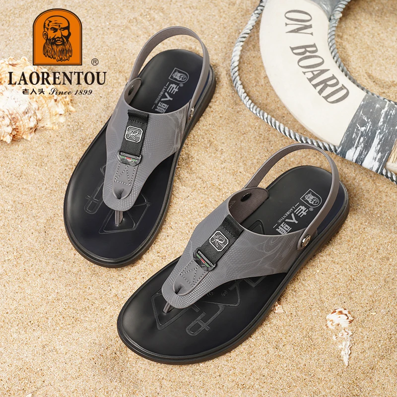 LAORENTOU summer clip on flip flops, dual-purpose men's sandals for driving, anti slip, and beach shoes for external wear 35T037