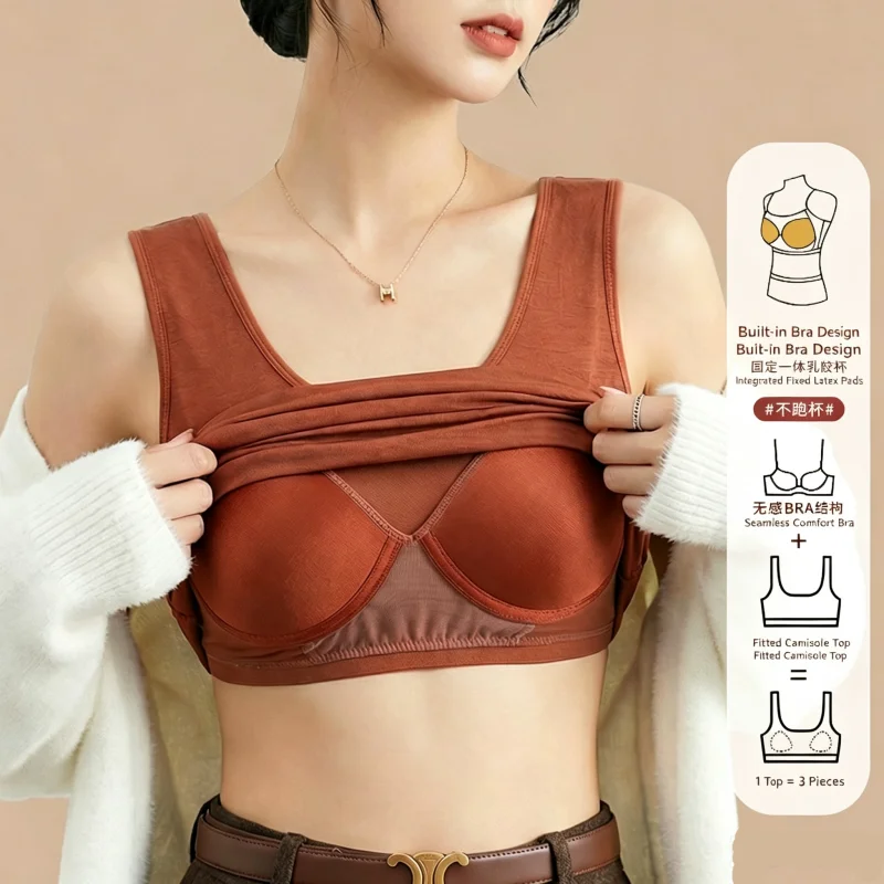 2026 Women's Vest Tops with Built In Bra Neck Vest Solid Color Padded Slim Fit Tank Tops Sexy Shirts Feminino Casual Tank Tops