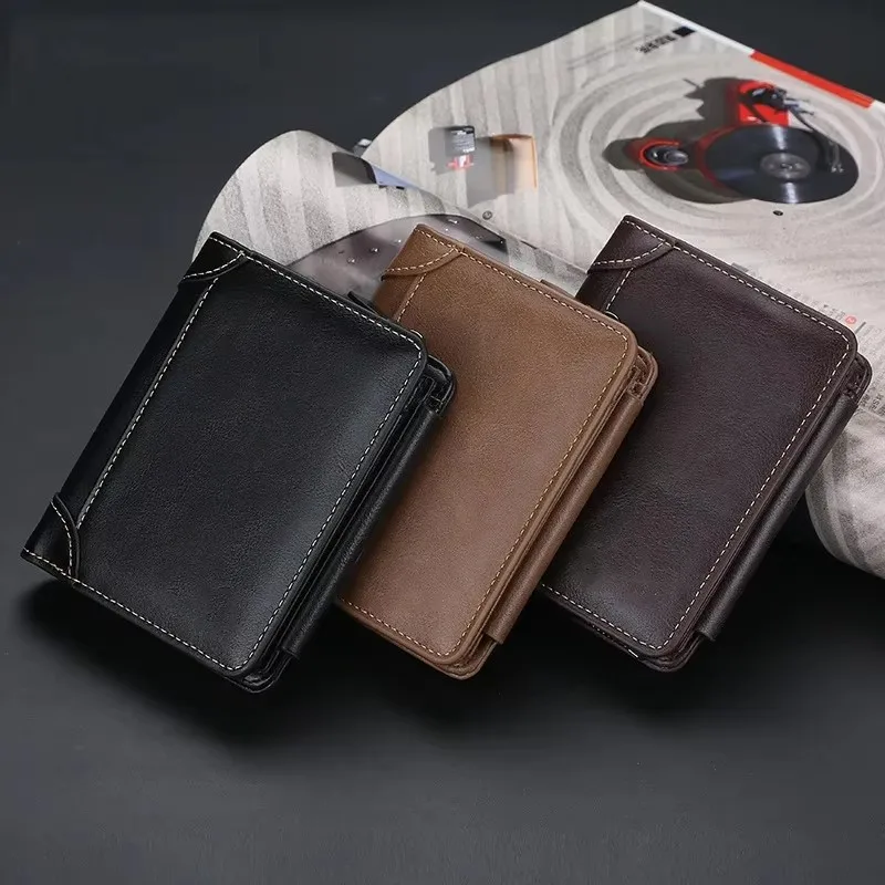 1 PC Men's Wallet with Zip Closure and Coin Pocket - Short Style Leather Wallet for Portability - Card Holder for Bank Cards 2