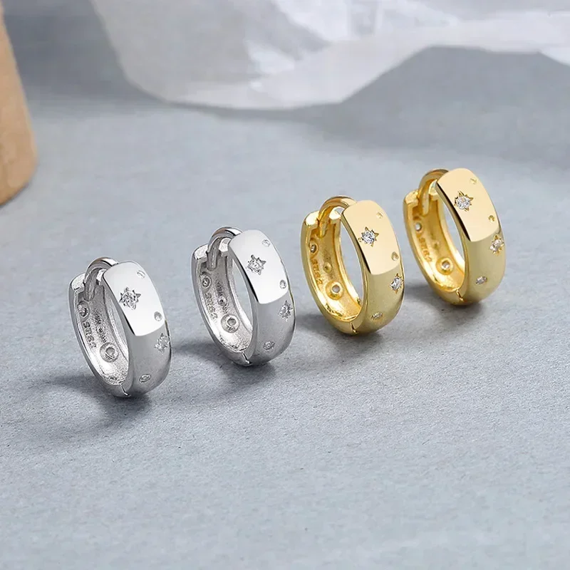 TrustDavis 리얼  18k glod 별 후프 귀걸이 여성용 딸 소녀 Daily Fine Jewelry DS4160