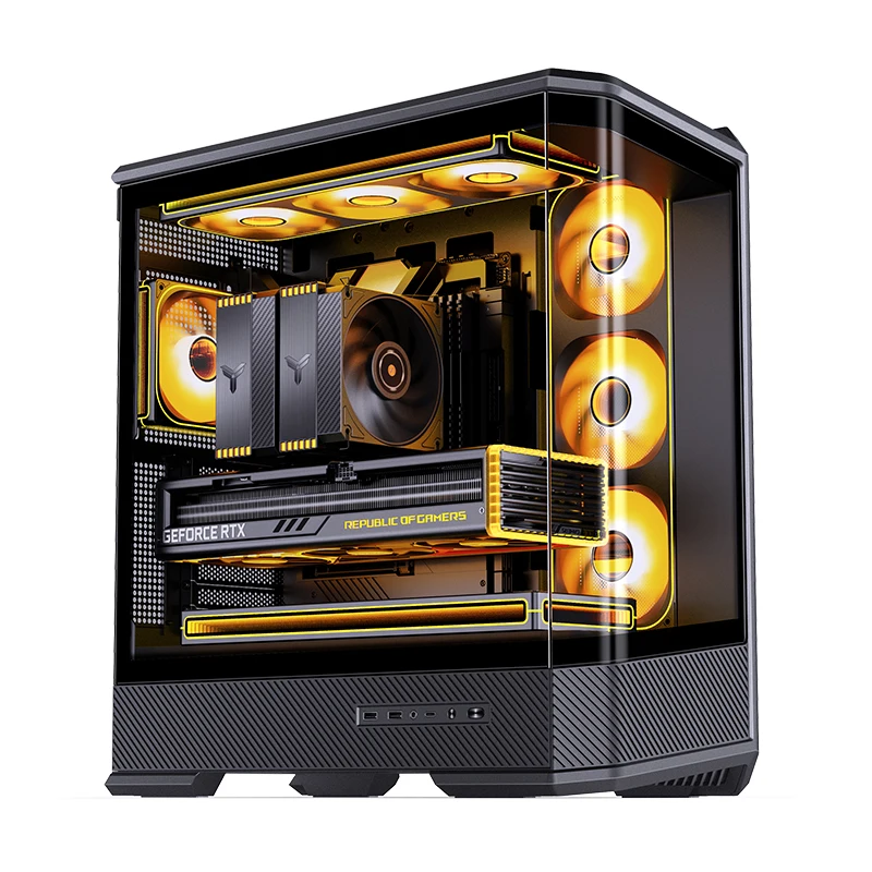 JONSBO D400 블랙 ATX 오션 뷰 섀시 컬럼리스 곡면 유리 듀얼 360 냉각 라디에이터 ATX 전원 공급 장치 10개 팬 포지션