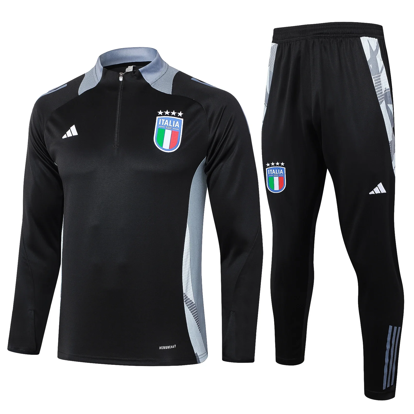 Adidas Soccer Jerseys Men Long-sleeved Moisture-wicking Zippered Professional Sportswear Training Soccer Jerseys Black Grey