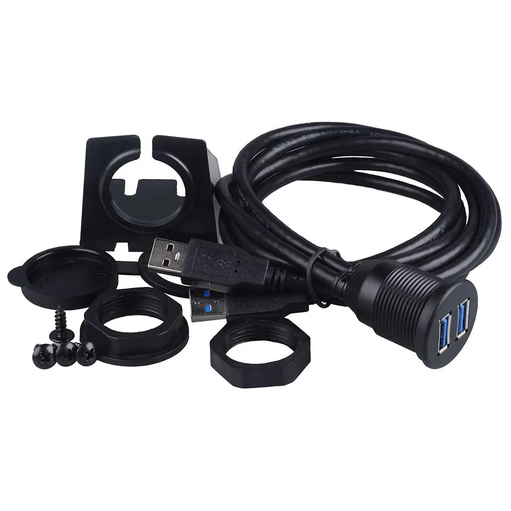 Car Mount Extension Cable 2 Ports Dual USB 3 AUX Flush