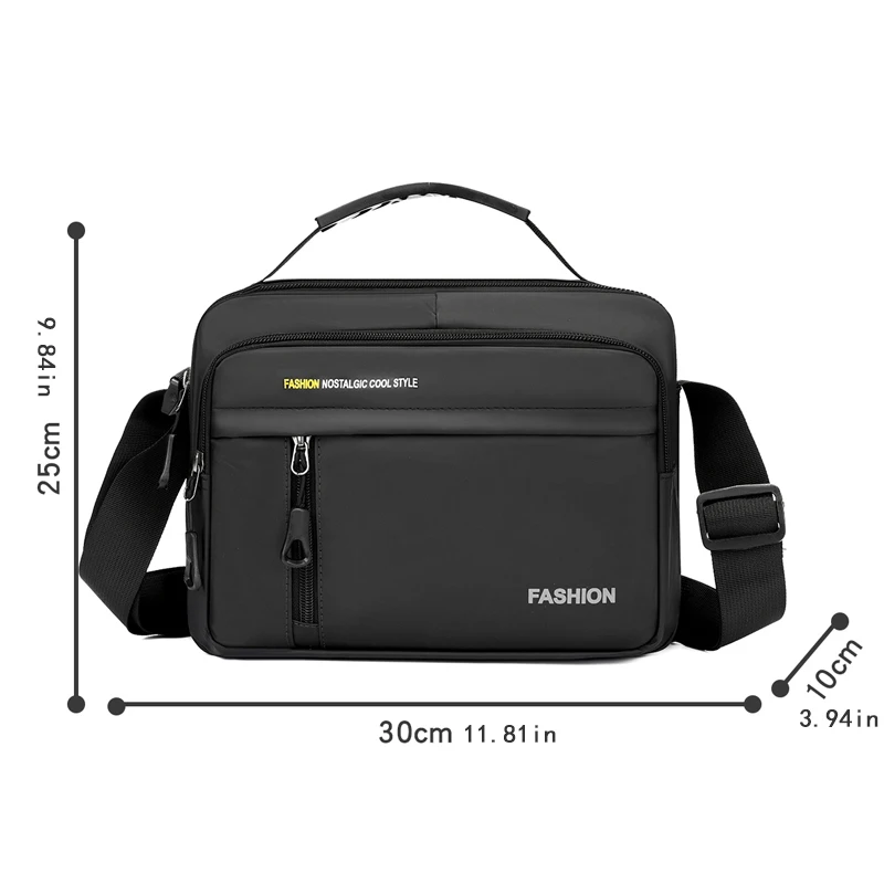 Men's Retro business adjustable shoulder bag - black, postman bag, zipper pocket, suitable for daily use