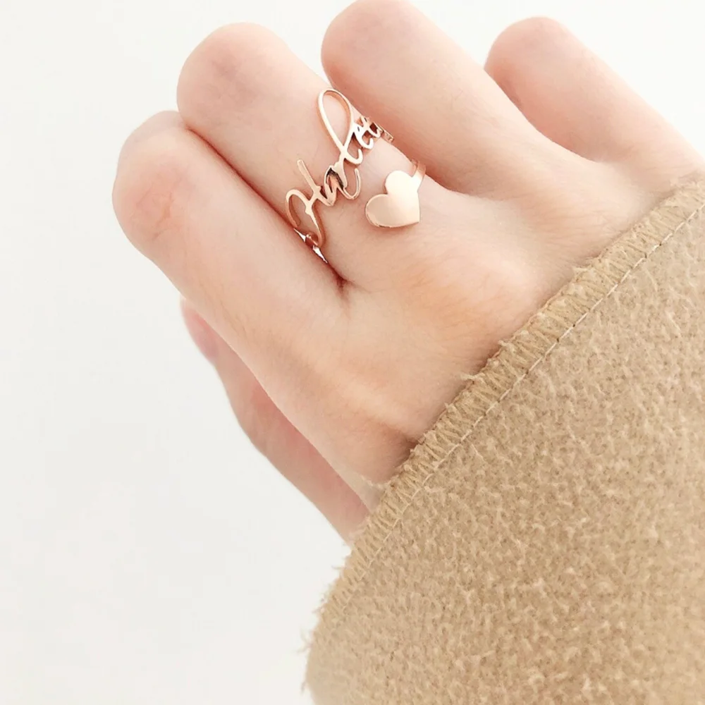 

Customized Name Love Combination Ring Stainless Steel Exquisitely Made Adjustable Ring