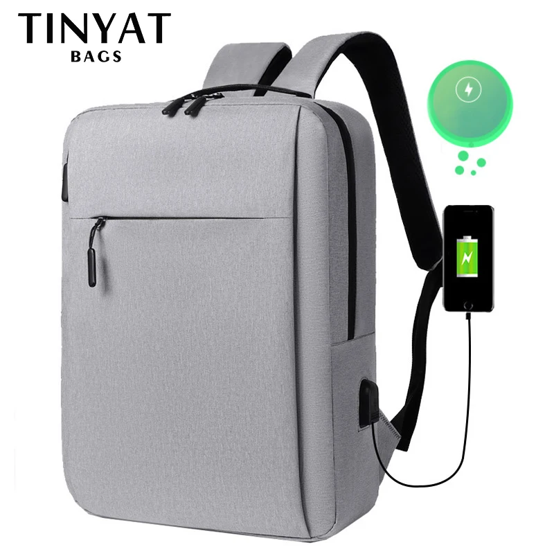 

TINYAT мужской рюкзак для ноутбука 15,6 дюймов, деловой дорожный водонепроницаемый рюкзак на плечо для подростка, светильник, холщовая школьная сумка