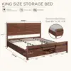 King Farmhouse Wood Bed Frame with Sliding Barn Door Storage Cabinets, Solid Wood Slats Support,  No Box Spring Needed, Brown 2