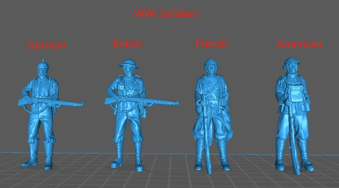 4개 1/35 1/32 군인 레진 모델 WWI 군인 도색되지 않음
