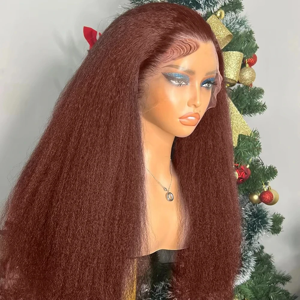 Rosslyn Kinky Straight Brown Human Hair Wig Chocolate Brown 13x6 Baby Hair Pre Plucked Bleached Knoted Brazilian Wigs Original 3