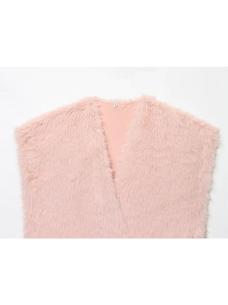 Women Winter New Faux Fur Vest Coats Elegant Warm Soft V Collar Sleeveless Outerwears Solid Fashion Female Leisure Vests