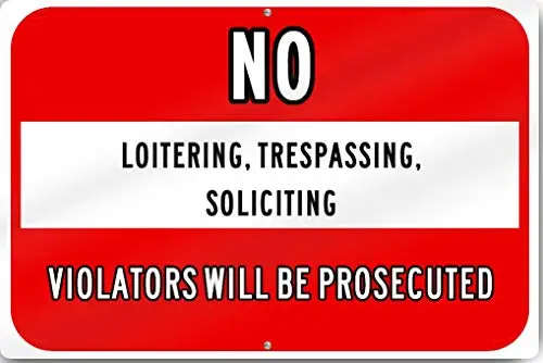 

Outdoor Decorative Aluminum Signs 8x12,Horizontal No Loitering Trespassing Soliciting Sign,Vintage Metal Wall Sign Plaque Vintag