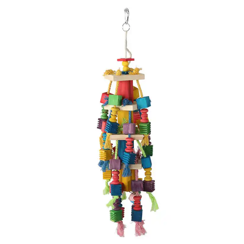 

Large Parrots Toy Bite Resistant Hand Made Bird Bite Toy Wooden Blocks Boredom Relief Food Grade for Cockatiel