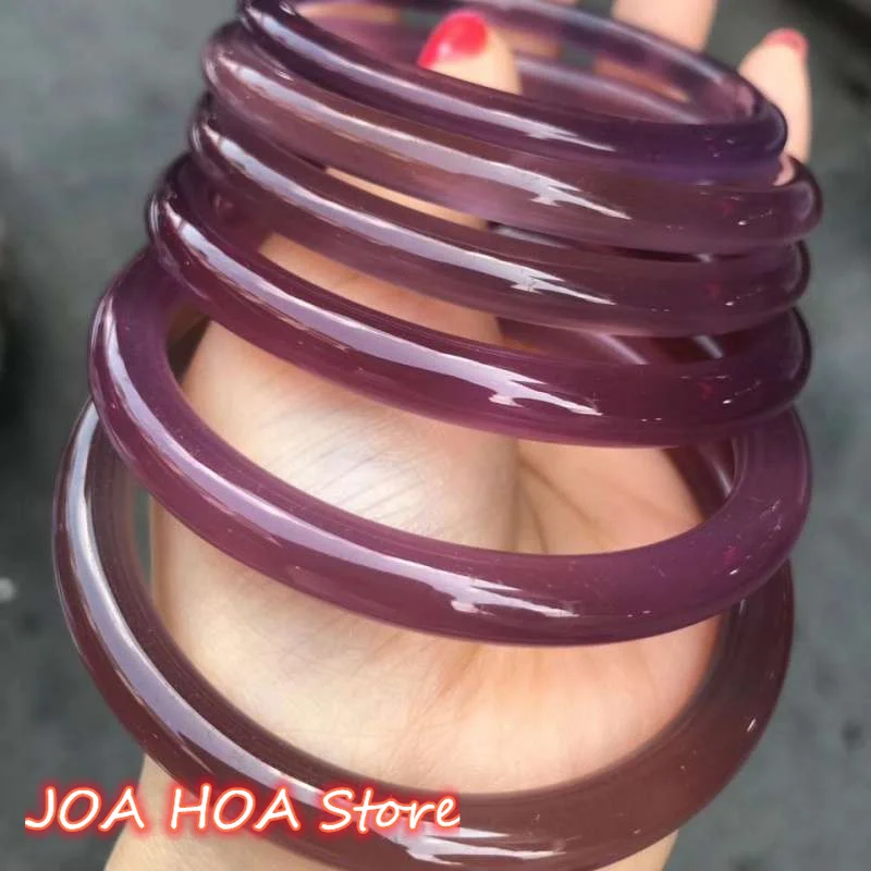 Imperial Purple Round Strip Wide Striped Chalcedony Brazilian Agate Jingle Bracelet Ice Through Jade