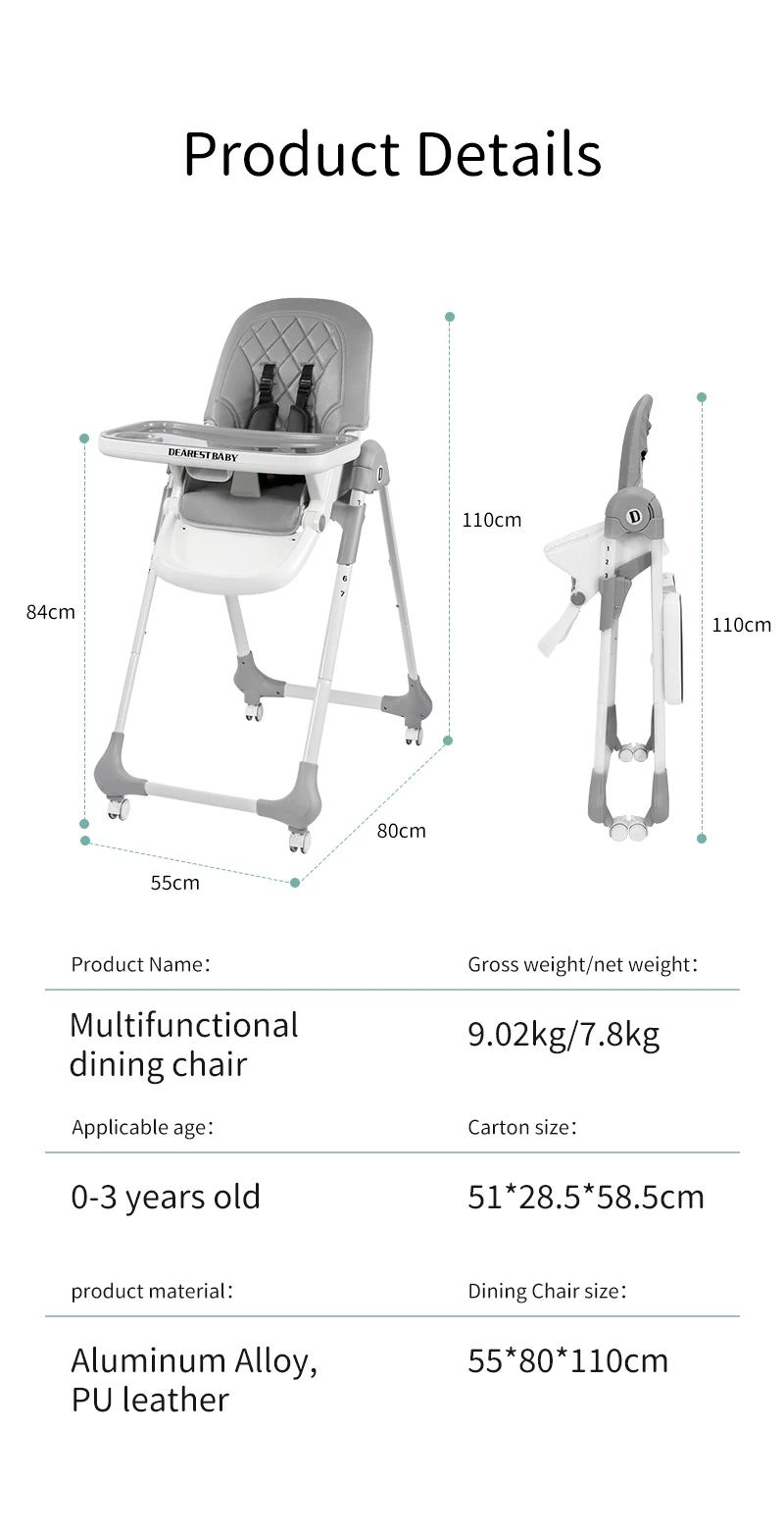cadeira de jantar dobrável do bebê da cadeira de jantar das crianças para anos de idade cadeira alta multifuncional ajustável das crianças com rodízios