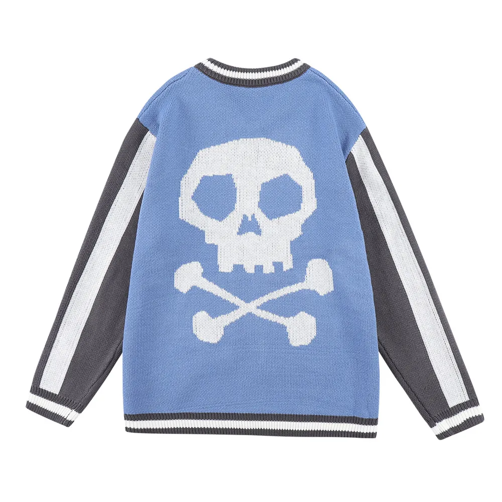 

2022 Men Sweater Streetwear Skull Graphic Zipper Sweater Hip Hop Pocket Knit Cardigan Autumn Cotton Casual Sweater Coat Harajuku