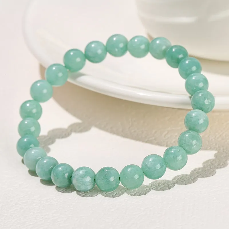 Natural Myanmar Green Jade Beaded Bracelets Women Luxury Jadite Single Circle Handmade Stretch Bangles Energy Healing Jewelry