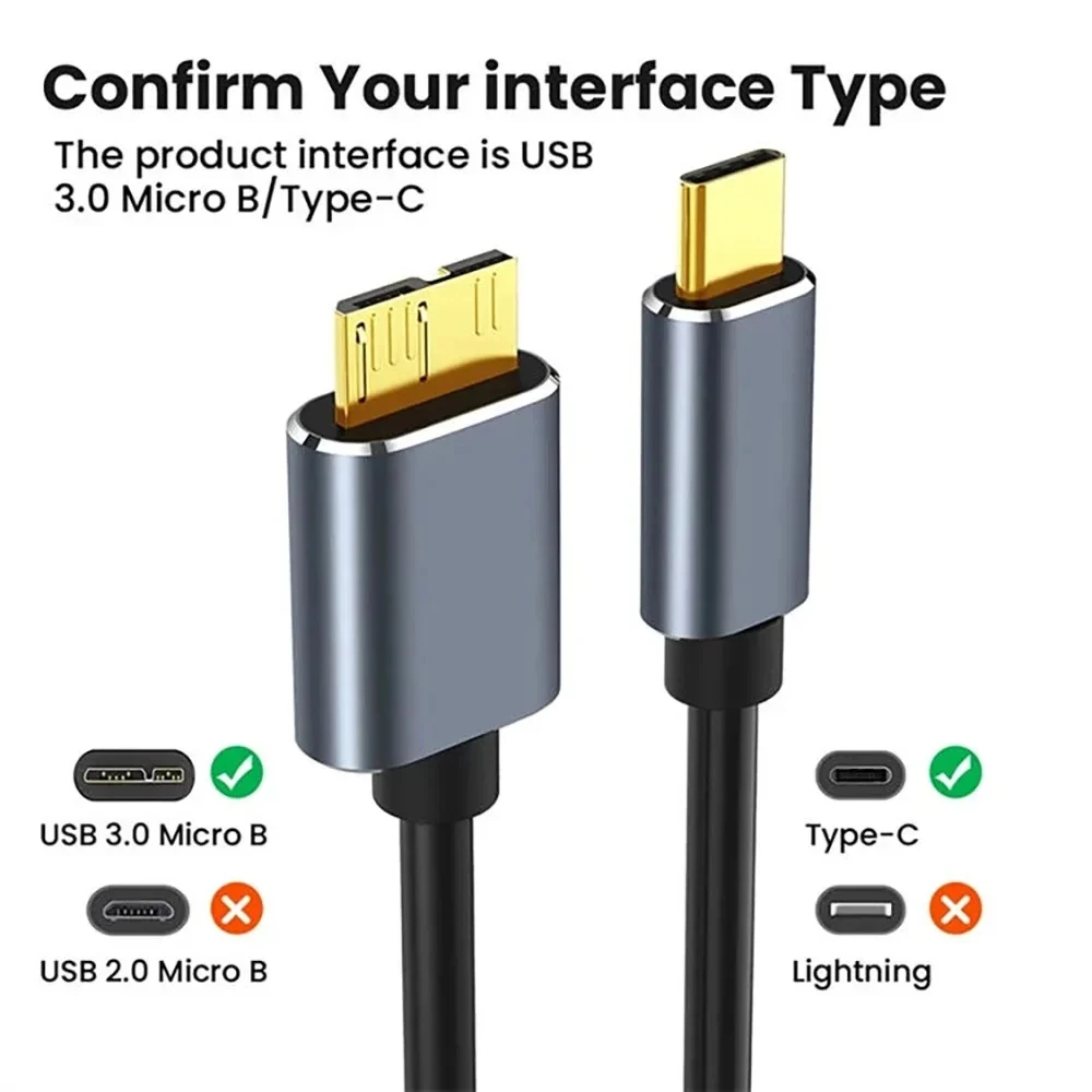 USB C to Micro B Cord Hard Drive Cables 5Gbps USB3.0 Type C Male to Female Data Cable For MacBook Toshiba MacBook SSD HDD