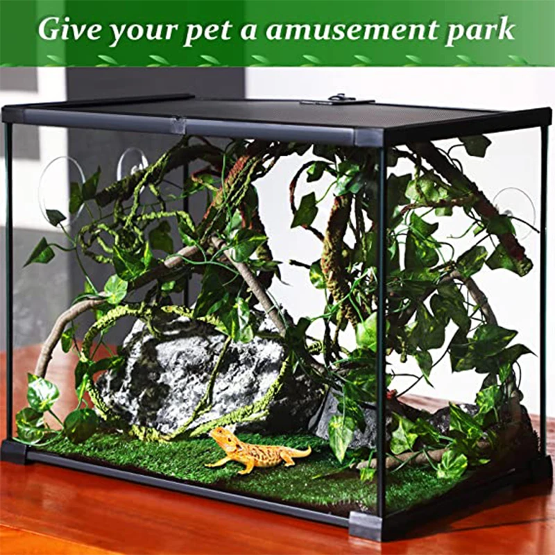 

Flexible Tree Vines With Green Leaves Plants Rattan Habitat Bendable Jungle Branches For Climb Pet Reptiles Terrarium Decoration