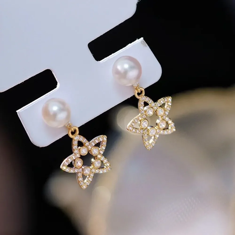 

DIY Pearl Accessories G18K Gold Earrings Empty Stars Gold Ear Line Earrings Fit 7-10mm Round Beads G314