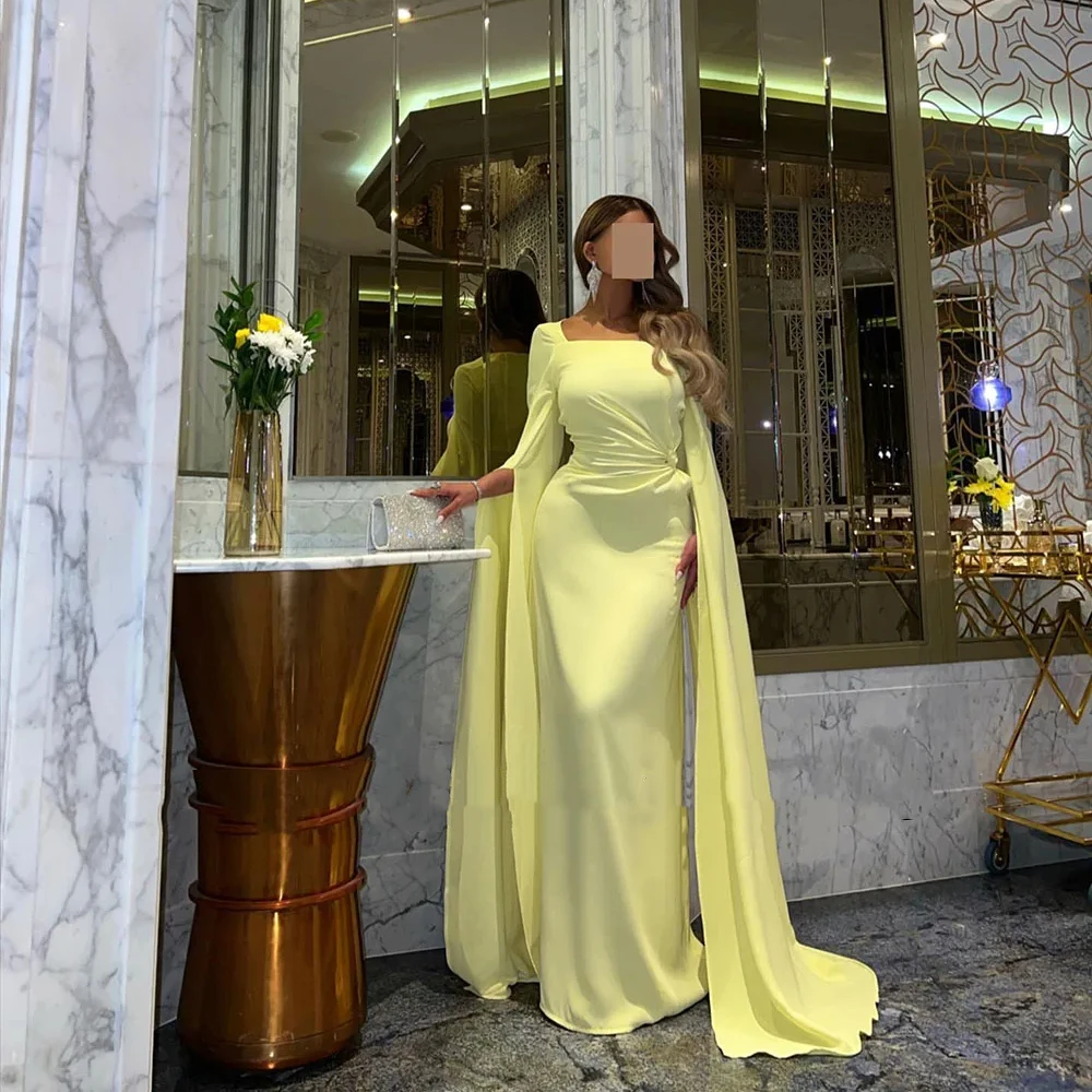 

Simple Dubai Arabia Mermaid Evening Dresses 2024 New Elegant Satin Party Prom Gowns Cap Sleeves Custom Made Vestidos De Fiesta