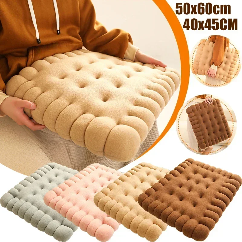 

Simulation Cookies Plush Pillow Soft Thicken Square Biscuit Round Chair Cushion Short Plush Toy Floor Pad Mat Home Decor Gift