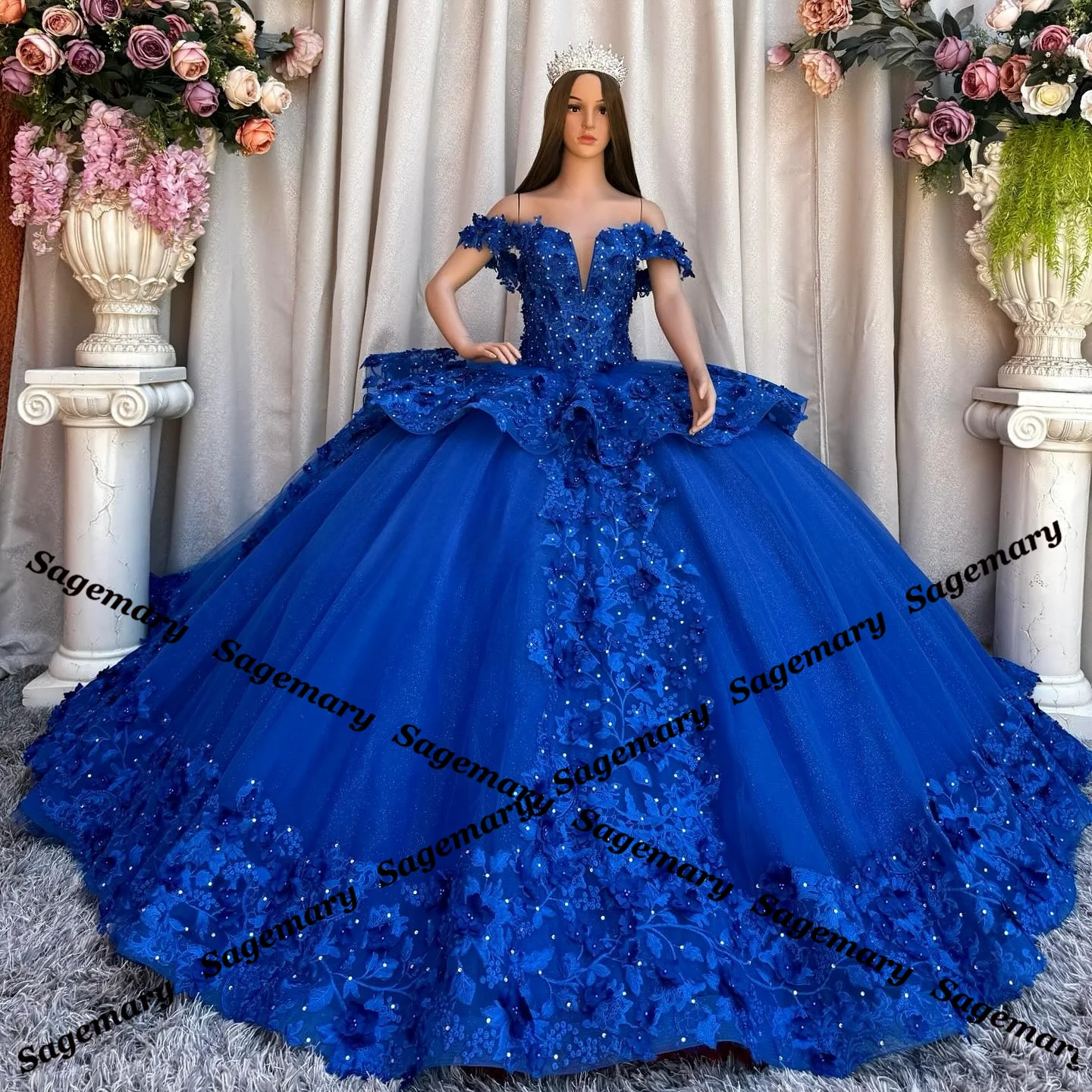 Sagemary Exquisite Pearls Quinceanera Dresses for Teens Tulle Lace Appliques Princess Ball Gown Customised Plus Size