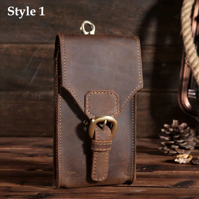 Retro Genuine Cow Leather Men's Waist Bag Outdoor Cellphone Pouch Clutch Wallet Coins Purse Adjustable Buckle