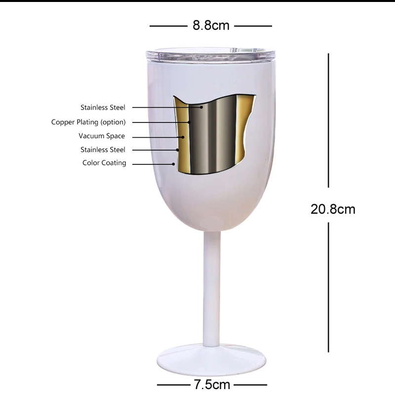 Bicchiere Da Vino COMOOO 350 Ml In Acciaio Inox, Isolato, Con Coperchio E Cannuccia, Oro Rosa, Regalo Donna