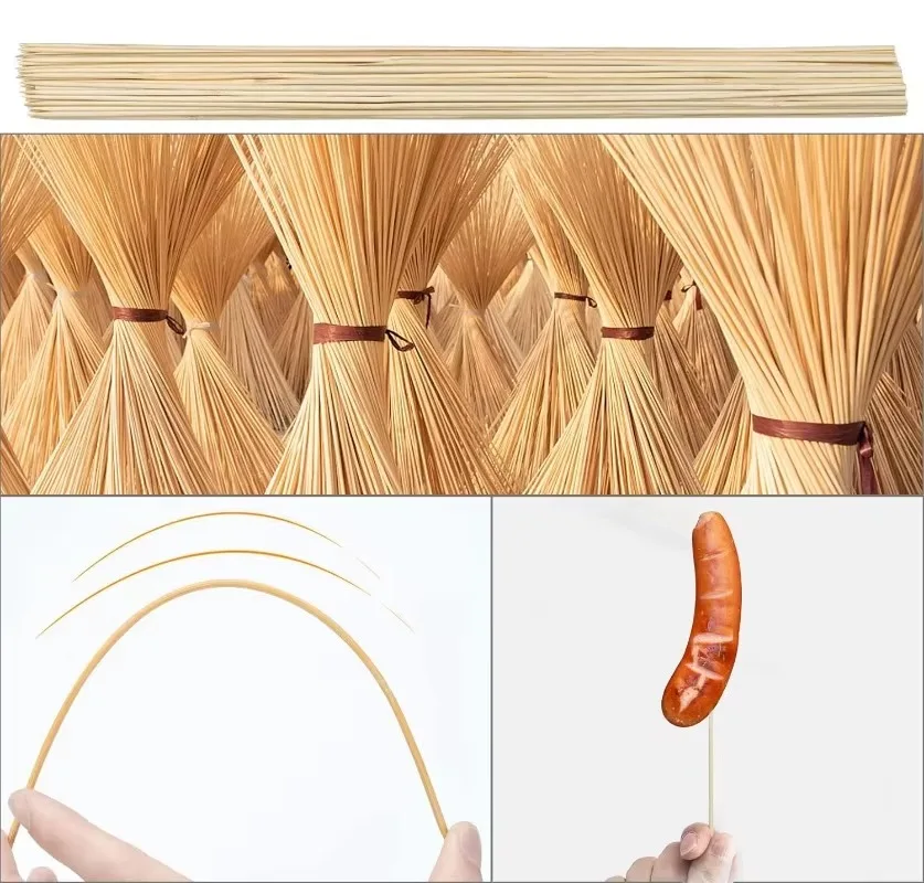 490/90pcs Disposable Food Sticks Natural Bamboo BBQ Skewers Stick Wood Long Thick Rattan Sticks for Grilling et Food Fruit