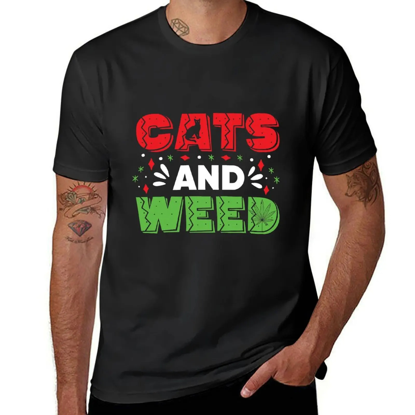 

Cats and Weed T-Shirt tees summer tops Short sleeve tee men