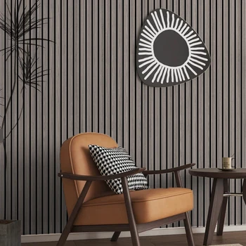 วอลเปเปอร์ลายทางสีเหลืองเทา ลายตารางเลียนแบบ กระดาษลายทางแบบมีกาวในตัว สำหรับตกแต่งเฟอร์นิเจอร์ ห้องนั่งเล่น ห้องรับประทานอาหาร 1