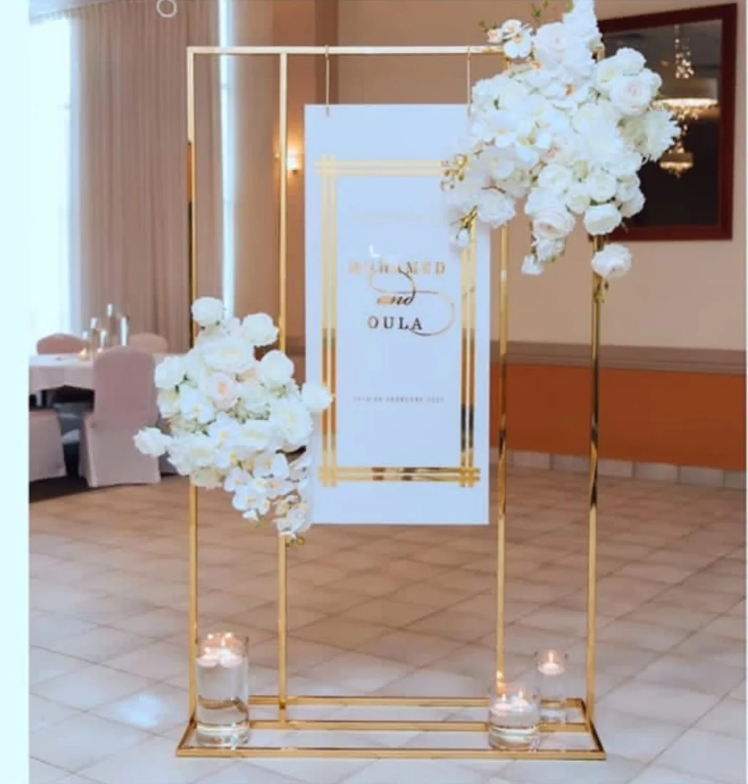 

Wedding Arch Square Backdrop balloon Stand Background Shiny Metal Gold Plating Outdoor Artificial Flower Door Shelf FrameFlower