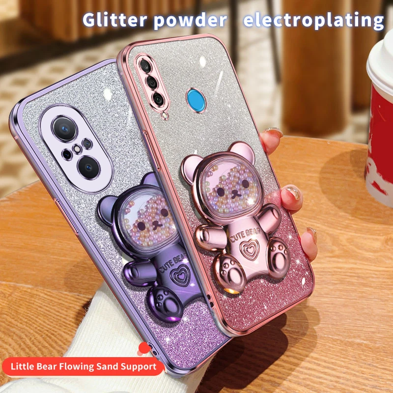 P30lite Quicksand Bear support à paillettes étui de téléphone pour Huawei P40 P50 P30 P60 Lite y7 y6 p30pro support housse Mate 30 40 50_voghion.com