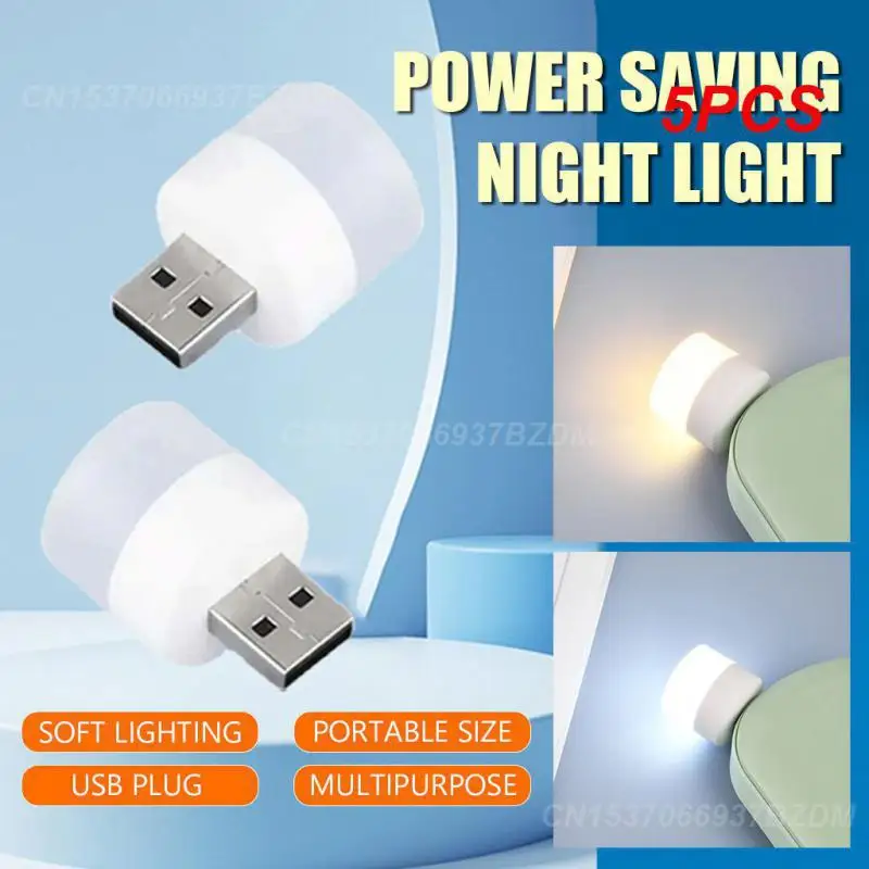 

5PCS Mini USB Plug Lamp 5V Super Bright Eye Protection Book Light Computer Mobile Power Charging USB Small Round LED Night Light