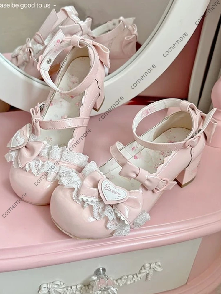 Women's Sweet Lovely Mary Jane Shoes Court Style Bow Lolita Low Heel Small Leather Shoes Female Summer Elegant Princess Shoes 2