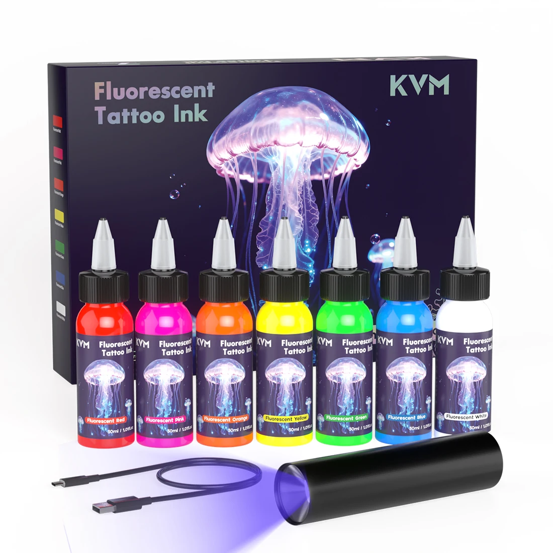 Inchiostro per tatuaggi fluorescente da 30 ml, pigmento a 7 colori dotato di illuminazione a luce ultravioletta, adatto per forniture per tatuaggi per body art - immagine 5