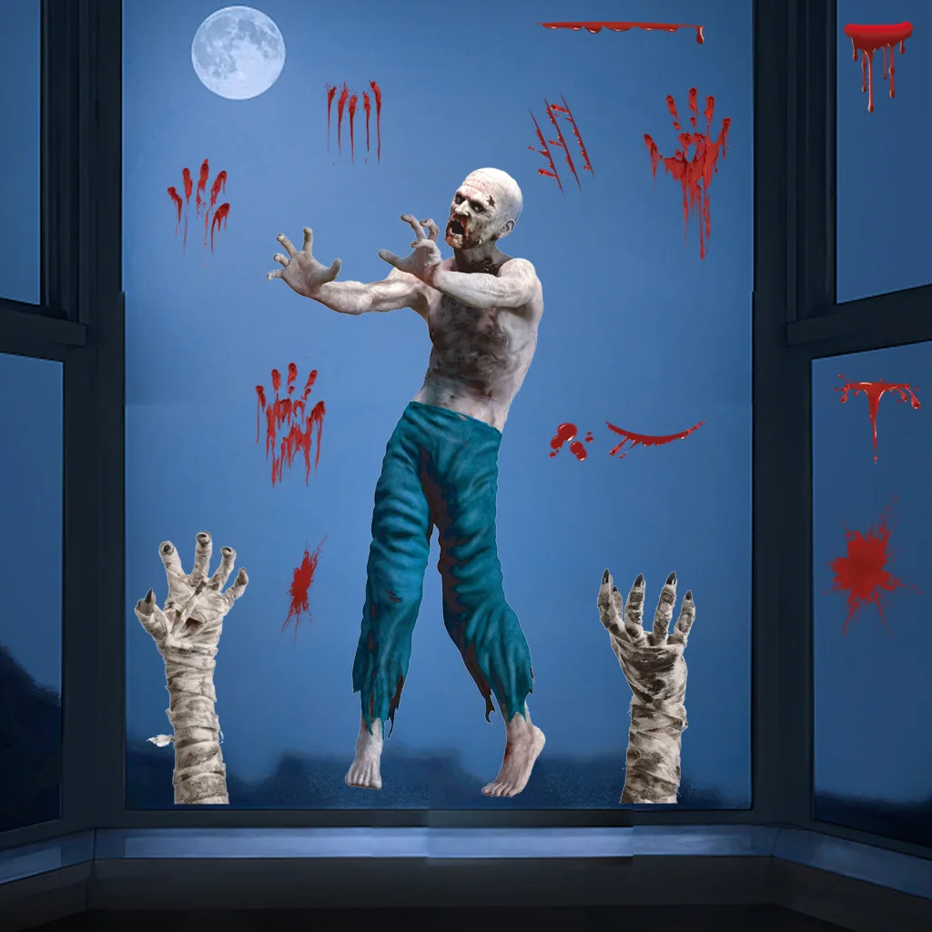 

M317 Halloween Bloody Handprint Horror Zombies Wall Sticker Window Background Home Decoration Mural Living Wallpaper Decal