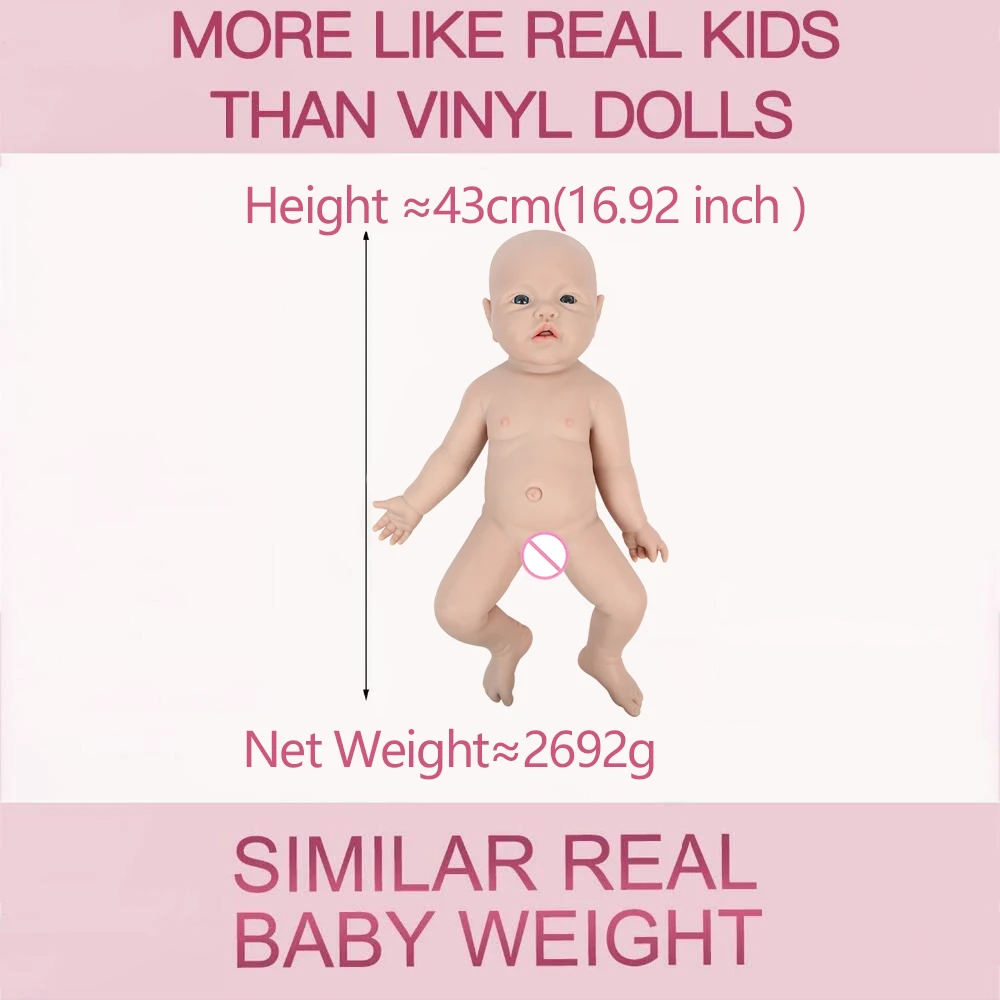 IVITA WB1526 43cm 2692g 100% Full Body Silicone Reborn Baby Doll  Realistic Boy Dolls Unpainted DIY Blank Baby Toys for Children