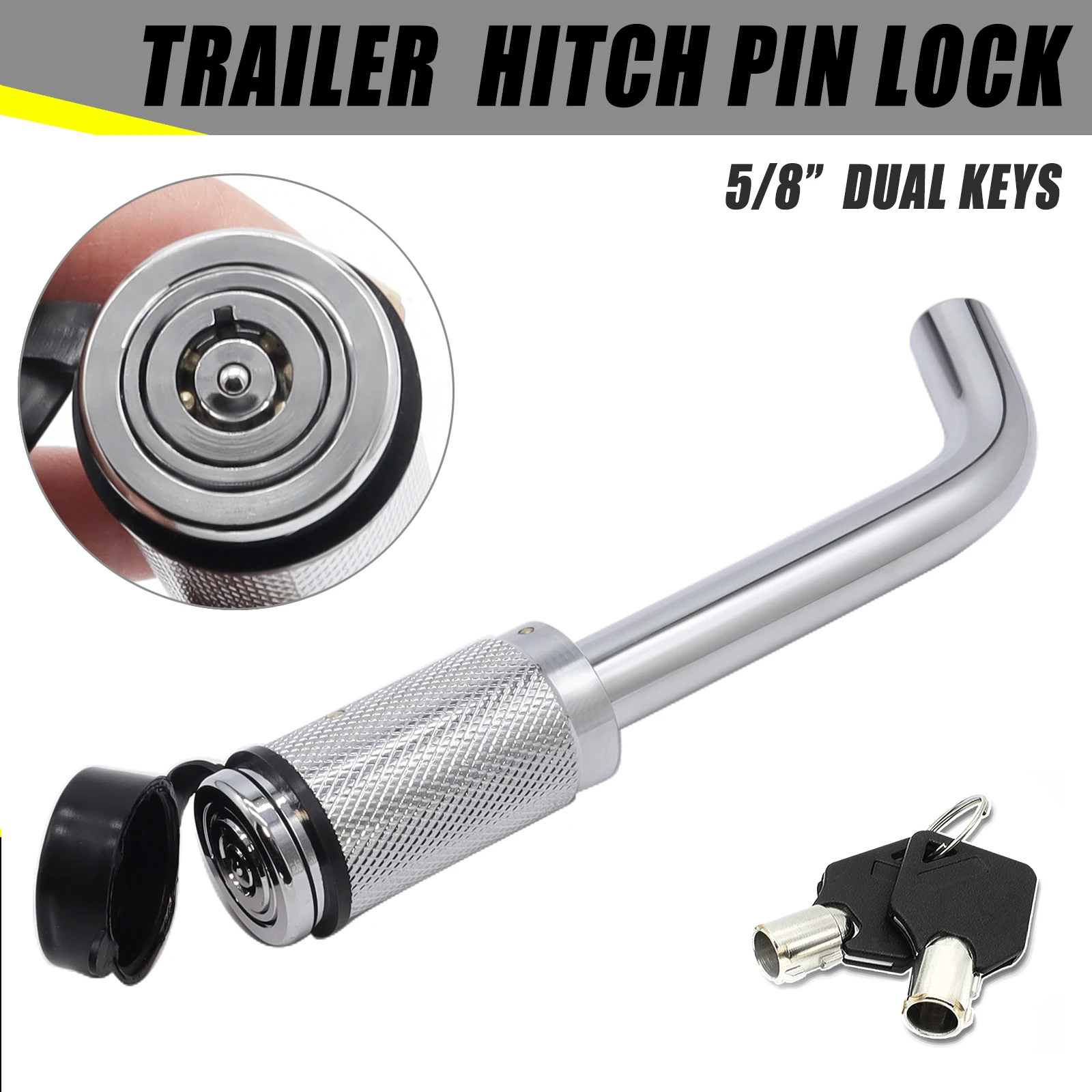 

Heavy Duty 5/8" Trailer Hitch Pin Lock Plum Blossom Rubber Trailer Universal Core Tow Receiver Lock For RV Truck Silver L-shape