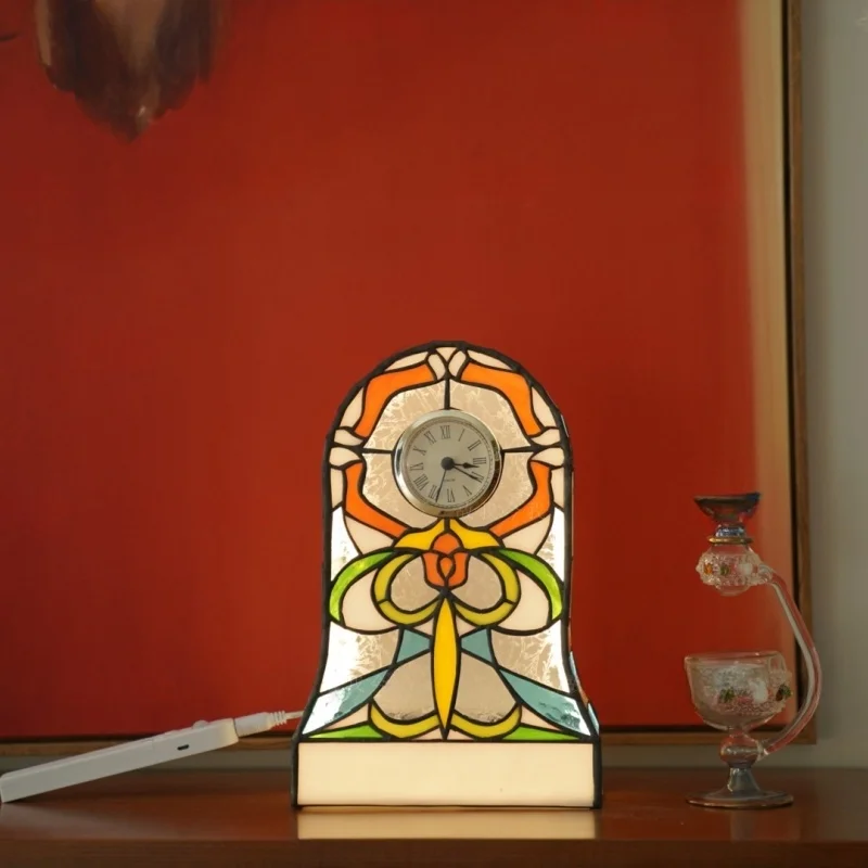 Time Small Grandfather Clock: Handmade Tiffany Glass, Exquisite Retro Luminous Three-dimensional Grandfather Clock, 8