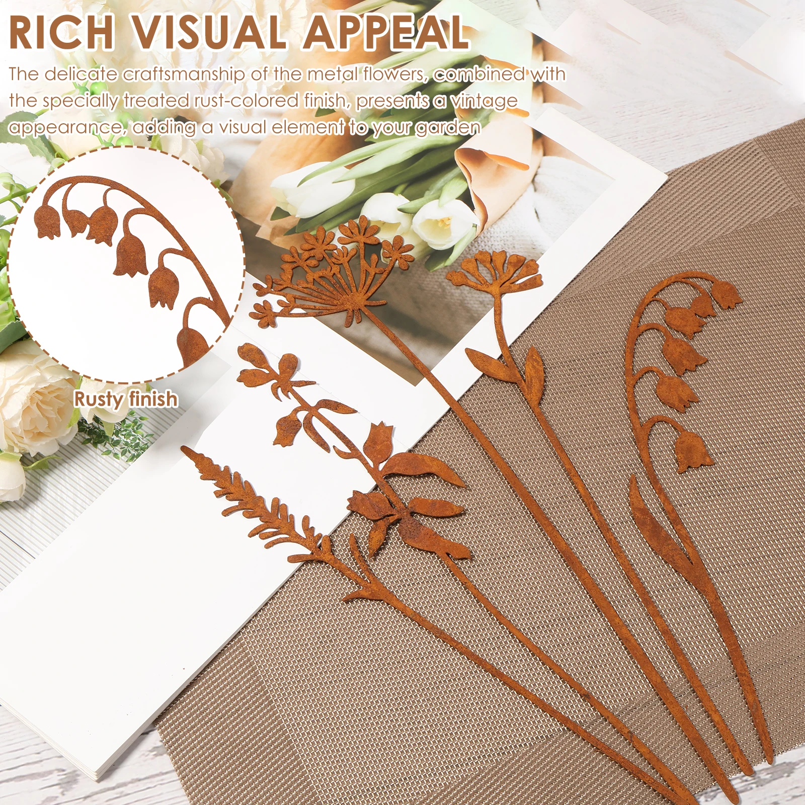 5 Pcs Garden Stake Metal Plant Decorative Ground Stakes Garden Wrought Tron Decoration for Yard Art Outdoor Lawn Porch Pathway