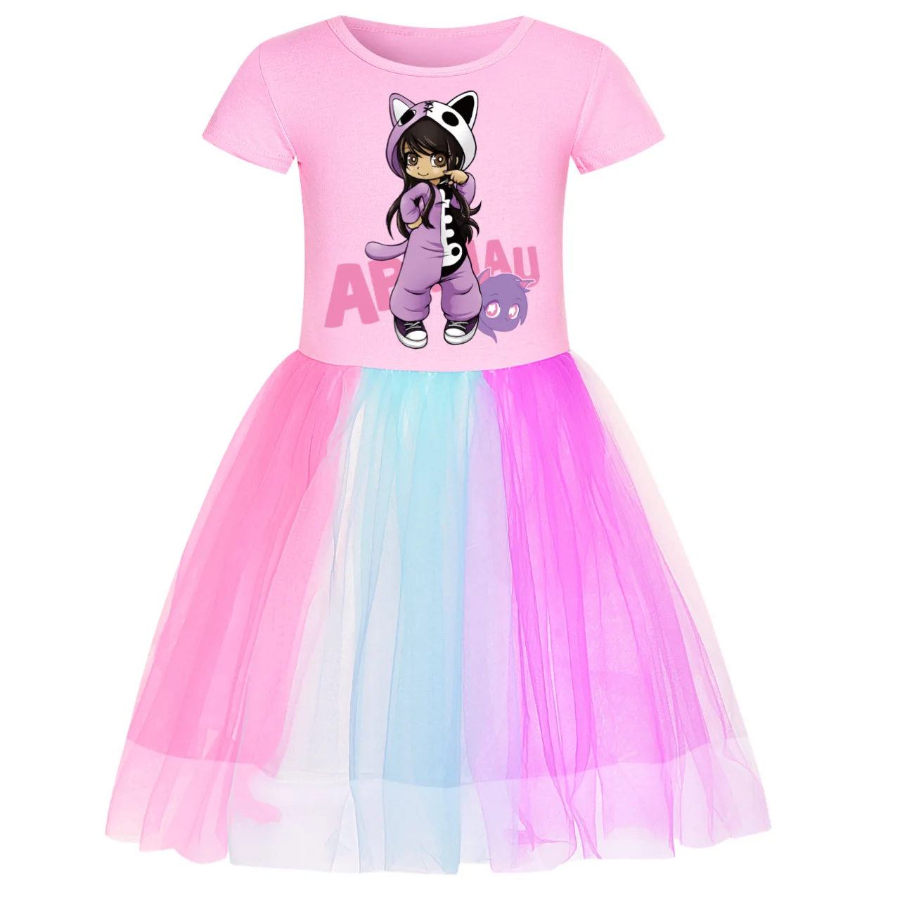 Anime Aphmau Cat Dress for Baby Girls Super Cats Cosplay Costume Kids Summer Ball Gown Wedding Party Princess Vestidos