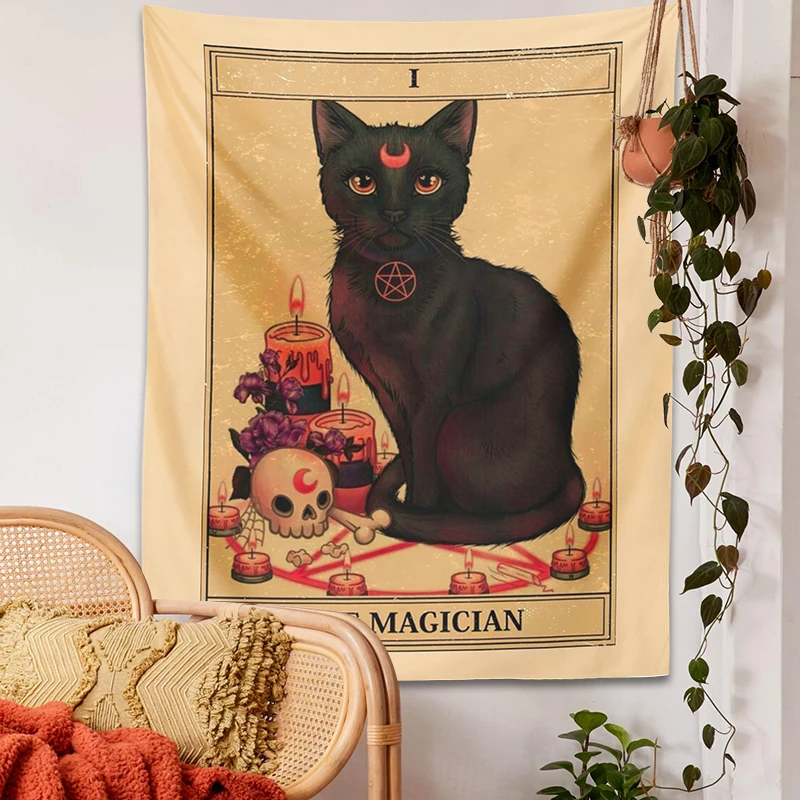 Magic Cat Tapestry Wall Hanging Mysterious Divination Witchcraft moon Black Cool Decor Home decoration Tapestries Wall Art Decor tapestry decorations