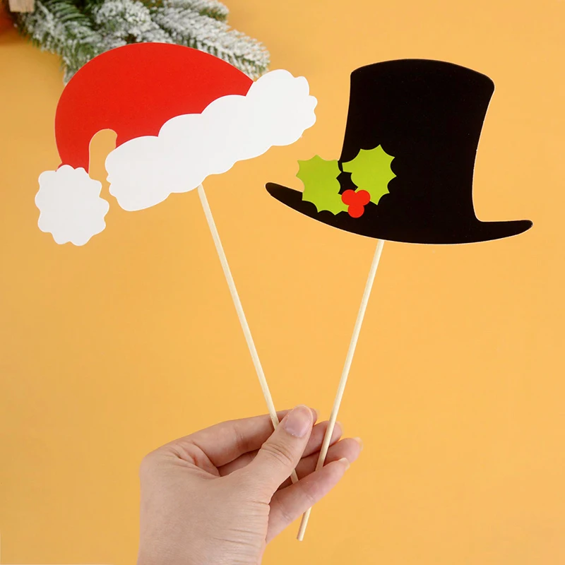 Christmas Photo Booth Props Santa Claus Snowman Masks Lips Beard Photo Props New Year Xmas Party Decoration Noel Navidad Gifts party photo props