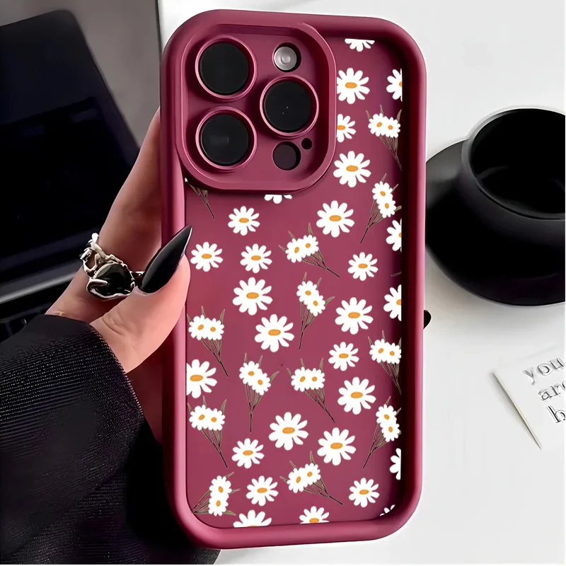 Cute White Daisy Flower Silicone Shockproof Phone Case - Full Protection Shell