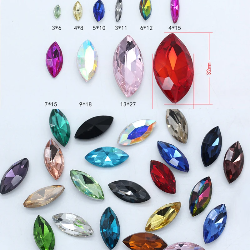 Allzweck-24-Farben-Pferdeaugen-Glaskristalle mit spitzer Rückseite, strassbesetzte, folierte Ziersteine für Schuhe, Kleidung, Kopfschmuck, Schmuckherstellung.