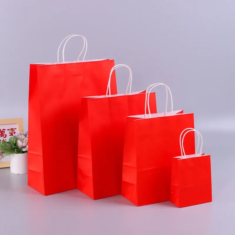 thumbnail image 1 of Bolsas de regalo de papel Kraft con asas, 10/20/30/50 unidades, para compras, manualidades, color marrón y blanco, para fiestas, suministros navideños, 1 of 5