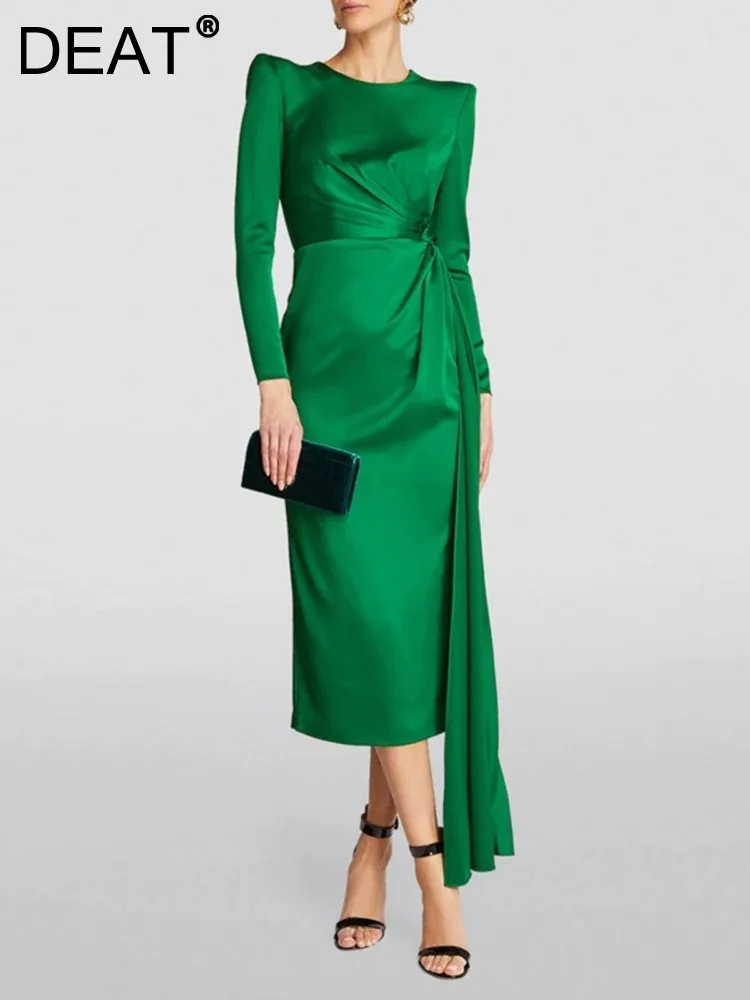 

Женское вечернее платье DEAT, элегантное плиссированное платье с круглым вырезом и высоким разрезом, модель 35Z361 на лето, 2024