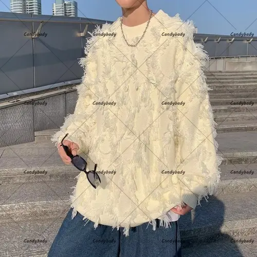 Y2k 스트리트웨어 남성 쇼핑 스웨터, 게으른 바람, 미국 하이 스트리트, 느슨한 레저 니트웨어 재킷, 가을 및 겨울 3